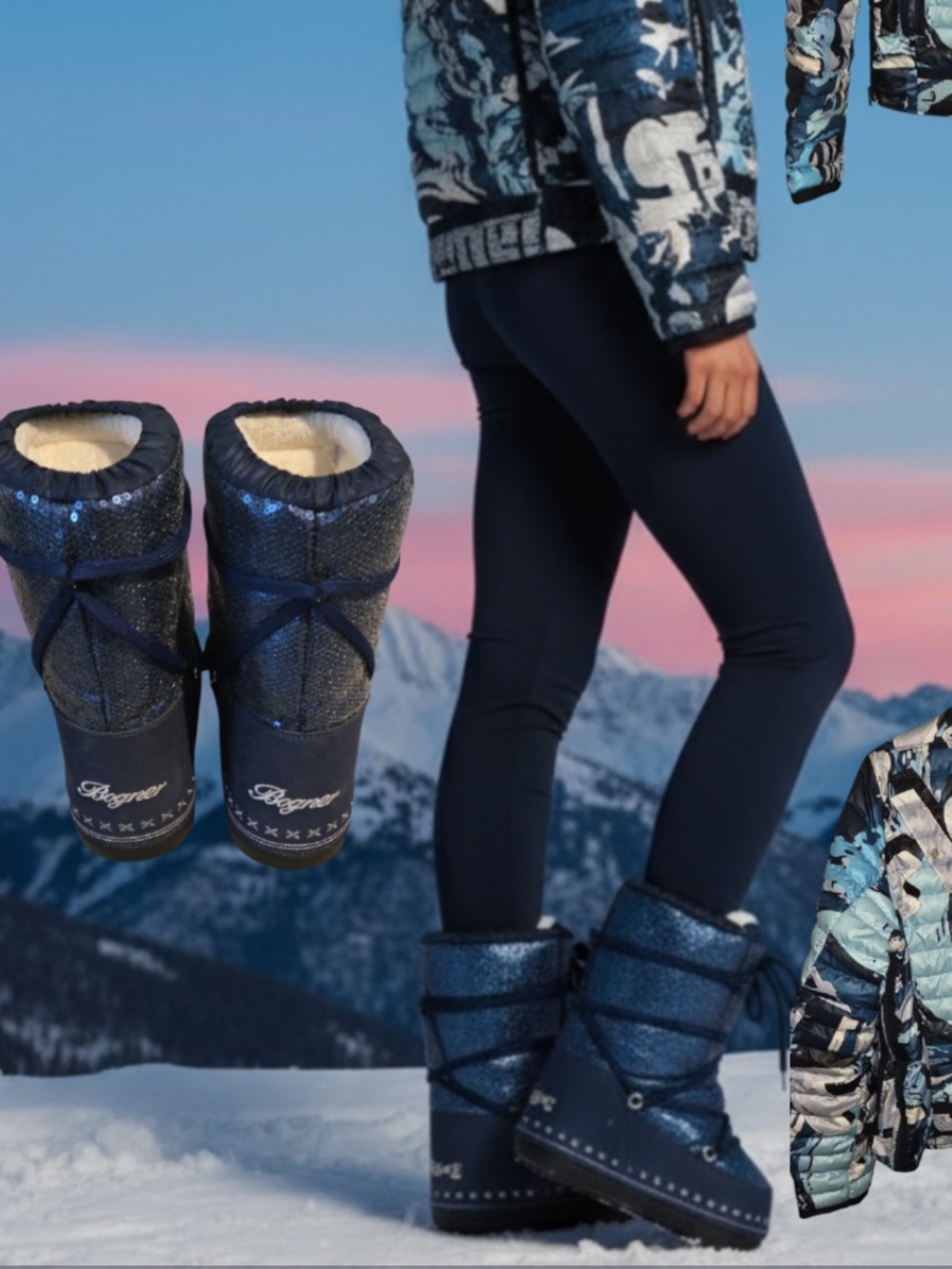 Bogner Navy Blue Patterned Winter Snow Boots